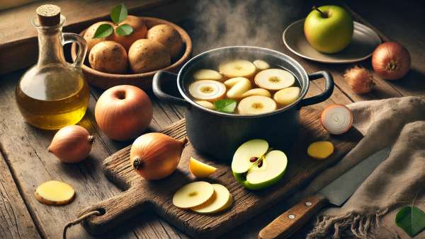 Hostmedicin med lök, potatis och rått äpple